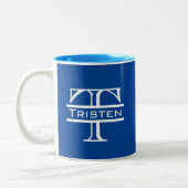 Blue Classic White Monogram Zweifarbige Tasse (Links)
