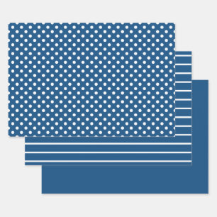 Blue Classic White Polka Dot Streifen Geschenkpapier Set