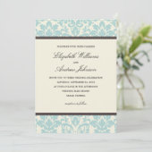 BLUE CLASSY DAMASK| WEDERINVITATION EINLADUNG (Stehend Vorderseite)