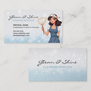Blue Cleaning Lady Brown Hair Cleaner Service Visitenkarte