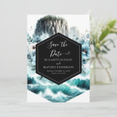 Blue Cliff Nautical Wedding Save The Date (Stehend Vorderseite)
