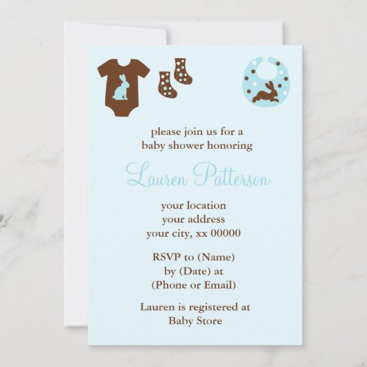 Blue Clothes Boy Baby Dusche Einladung (Vorderseite)