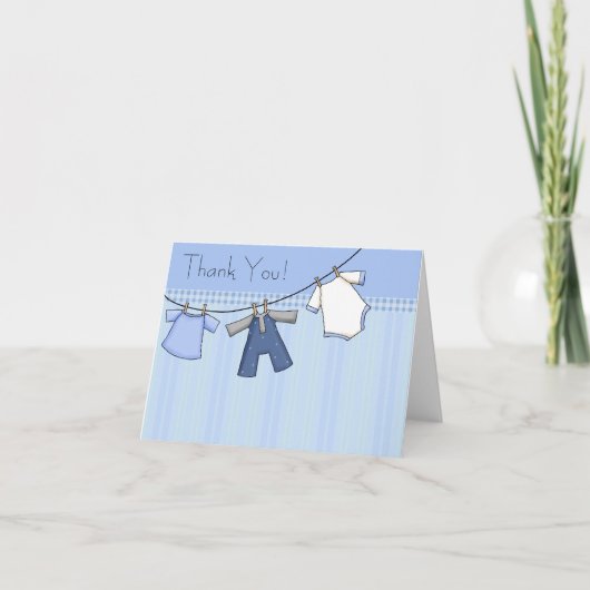 Blue Clothesline Baby Thank You Cards Dankeskarte (Vorderseite)