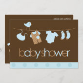 Blue Clothesline Boys Babydusche Einladung (Vorne/Hinten)