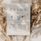 Blue Clothesline It’s a Boy Football Baby Shower Einladung