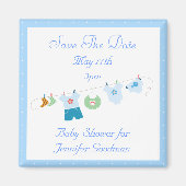 Blue Clothesline Save the Date Babydusche Magnet (Vorne)
