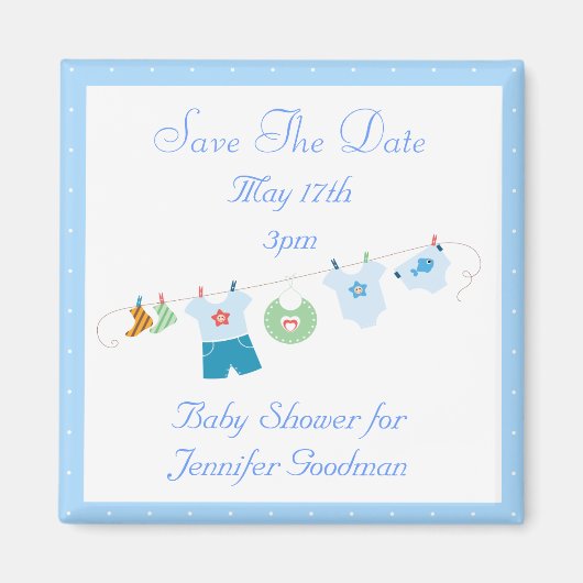 Blue Clothesline Save the Date Babydusche Magnet (Vorne)