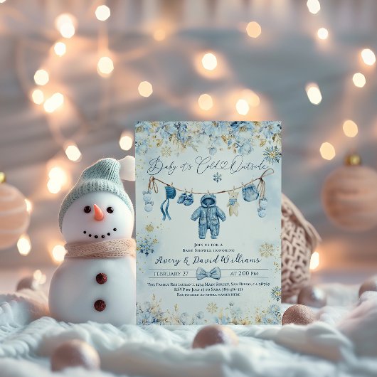 Blue ClothestLine Cold Outside Baby Boy Dusche Einladung