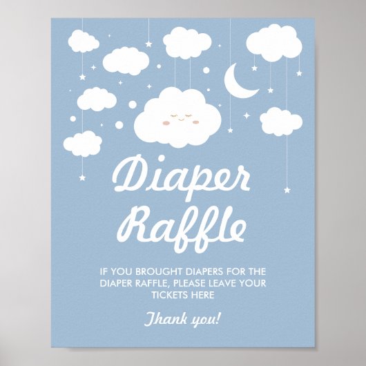 Blue Cloud Baby Dusche Windeln Raffle Game Poster (Vorne)