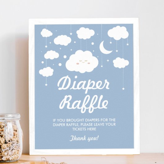 Blue Cloud Baby Dusche Windeln Raffle Game Poster