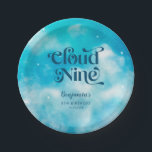 Blue Cloud Nine Birthday Party Pappteller<br><div class="desc">Traumhafte 9. Geburtstagsfeier mit Aquarellbildern des blauen Himmels mit Wolken und Sternen. Im Text steht "Wolke neun".</div>
