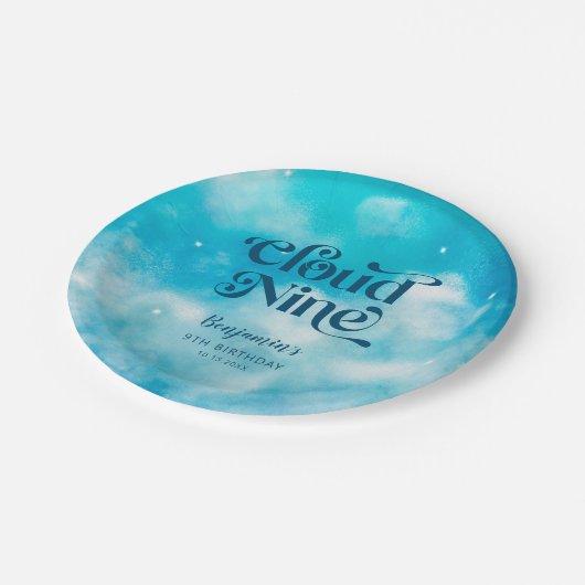 Blue Cloud Nine Birthday Party Pappteller (Schrägansicht)