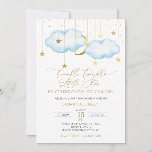Blue Cloud Twinkle Twinkle Little Star Einladung (Vorderseite)