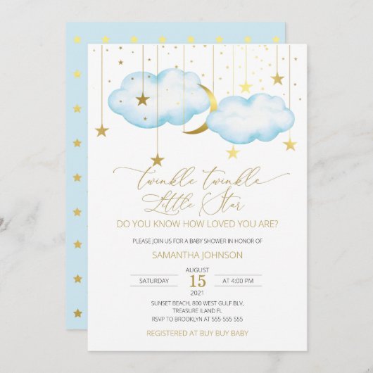 Blue Cloud Twinkle Twinkle Little Star Einladung (Vorne/Hinten)
