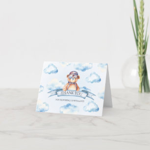 Blue Cloud Vintage Boy Bär Baby Shower Dankeskarte