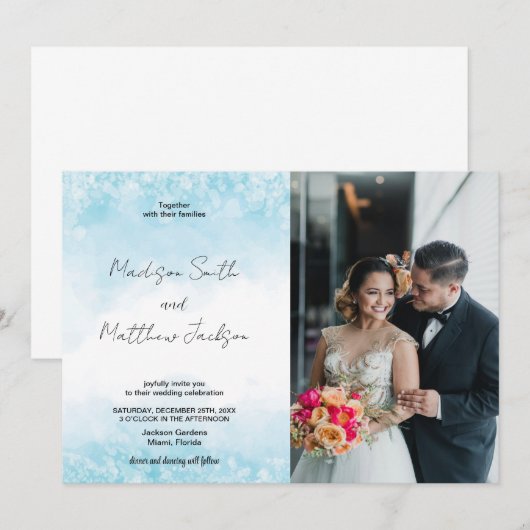 Blue Cloud Wedding Einladungen mit Foto (Vorne/Hinten)