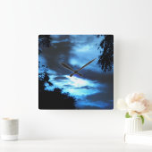 Blue Clouded Sky Wall Clock Quadratische Wanduhr (Zuhause)