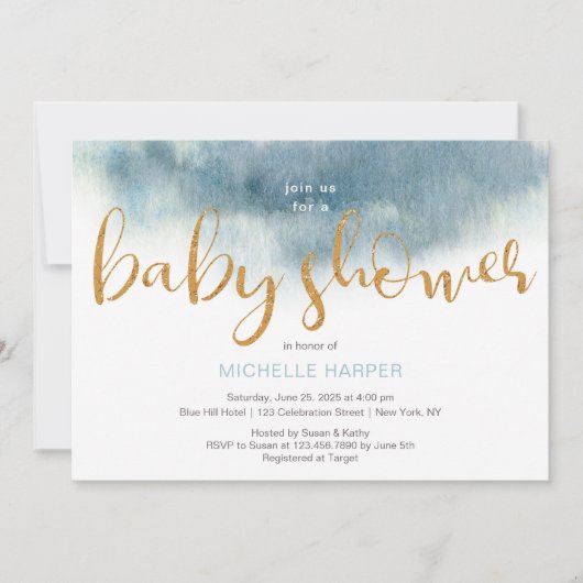 Blue Clouds Baby Boy Dusche Einladung (Vorderseite)