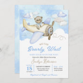 Blue Clouds Flying Teddy Bear Pilot Kinderdusche Einladung (Vorne/Hinten)