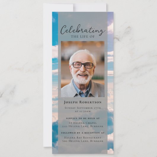 Blue Clouds Foto Beerdigung Digital Evite Einladung (Vorderseite)