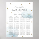 Blue Clouds & Gold Stars Baby Shower Chart Poster (Vorne)
