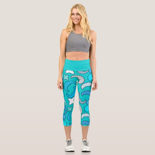 Blue Cloudy Moon Capri Leggings (Vorderseite)