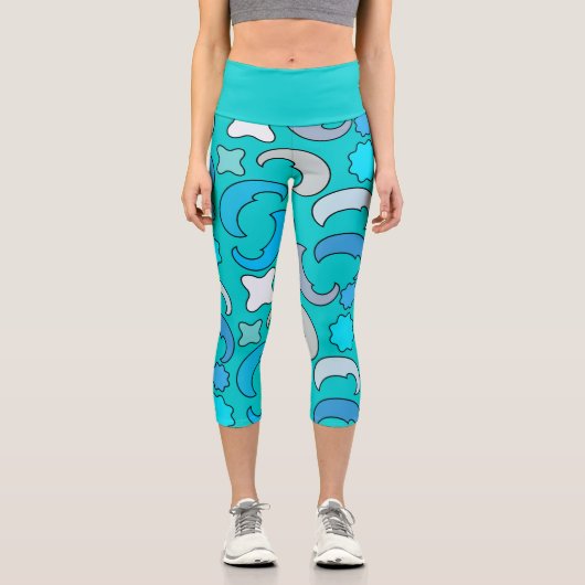Blue Cloudy Moon Capri Leggings (Vorderseite)