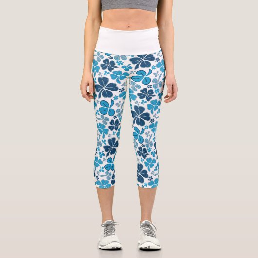 Blue Clover Kleeblatt Pattern St. Patrick`s Day Ca Capri Leggings (Vorderseite)