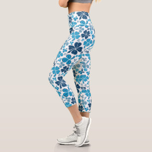Blue Clover Kleeblatt Pattern St Patrick`s Day Capri Leggings