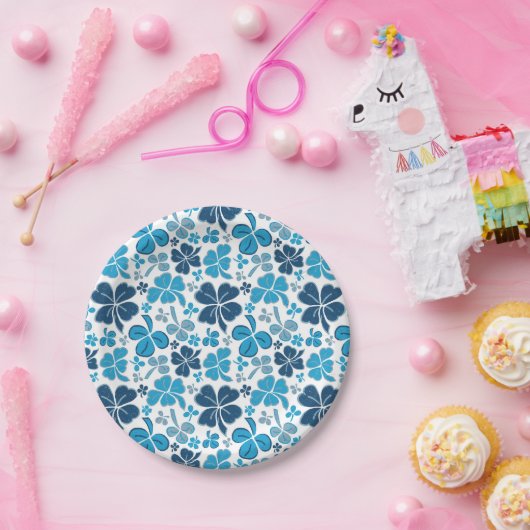 Blue Clover Kleeblatt Pattern St Patrick`s Day Pappteller (Party)