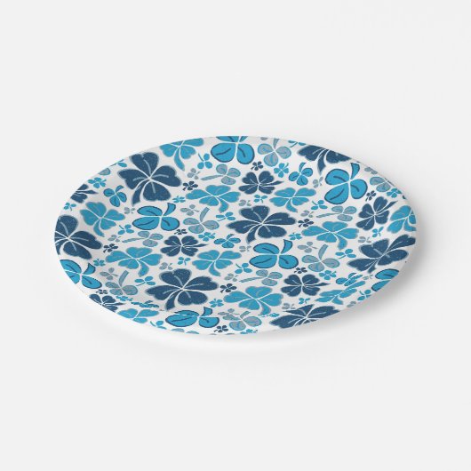 Blue Clover Kleeblatt Pattern St Patrick`s Day Pappteller (Schrägansicht)