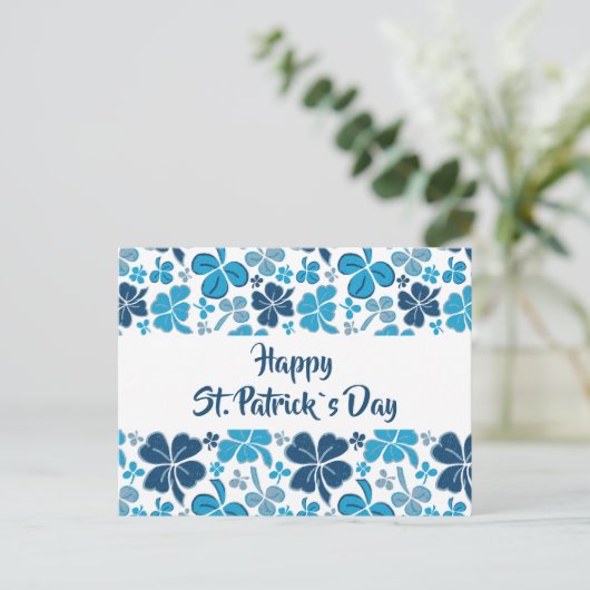 Blue Clover Kleeblatt Pattern St Patrick`s Day Postkarte (Stehend Vorderseite)