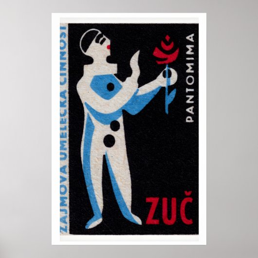 Blue Clown Red Rose - Matchbox Print - Czech Wall Poster (Vorne)