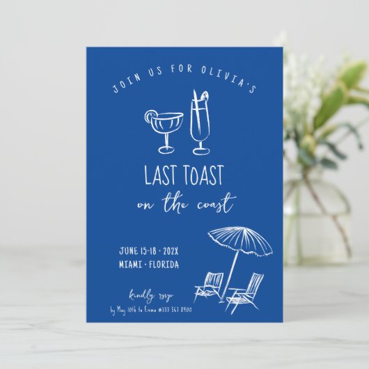 Blue Coastal Bachelorette Einladung (Stehend Vorderseite)