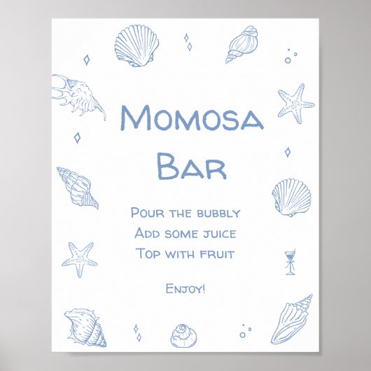Blue Coastal Beach Baby Dusche Momosa Bar Poster (Vorne)
