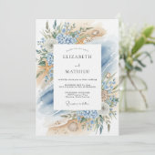 Blue Coastal Bloom Beach Wedding Einladung (Stehend Vorderseite)