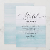 Blue Coastal Bridal Shower | Watercolor Beach Einladung (Vorne/Hinten)