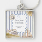 Blue Coastal Chic Blue Stripes Schlüsselanhänger (Vorne)