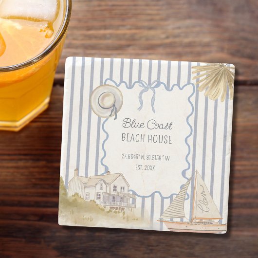 Blue Coastal Chic Blue Stripes Steinuntersetzer