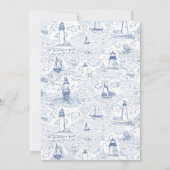 Blue Coastal Chic Lighthouse Toile Wedding Einladung (Rückseite)