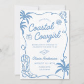 Blue Coastal Cowgirl Bachelorette Party Einladung (Vorderseite)