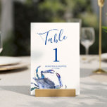 Blue Coastal Crab Wedding Tischnummer<br><div class="desc">Diese Tischnummer zum Thema Strand wurde entworfen, um sich mit Do Tell A Belle's Blue Küstencrab Hochzeitssuite abzustimmen. Sie ist eine Nachbildung meiner originalen Aquarellkrebse in Blautönen mit Tischnummer, Namen und Hochzeitstag. Ideal für Hochzeitsfeiern, Proben und Brautparty mit Meeresfrüchten und Wassersport. Um mehr zu sehen besuchen www.zazzle.com/dotellabelle Kontaktieren Sie mich,...</div>