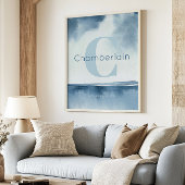 Blue Coastal Custom Last Name Wall Art Prints Poster