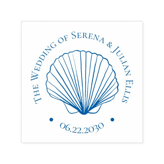 Blue Coastal Elegant Seashell Wedding Monogram Permastempel (Design)