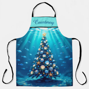 Blue Coastal Holiday Tree All-over Print-Schürze Schürze