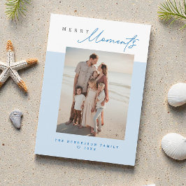 Blue Coastal Merry Moments Family Photo Christmas Feiertagskarte