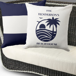 Blue Coastal Palm Tree Family Name Beach House Kissen