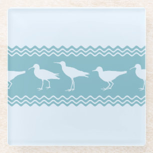 Blue Coastal Sandpiper Bird Stripes Glasuntersetzer