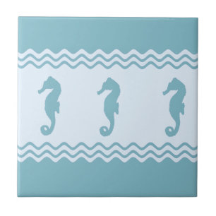 Blue Coastal Seahorses Stripes Fliese