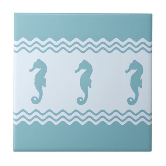 Blue Coastal Seahorses Stripes Fliese (Vorderseite)